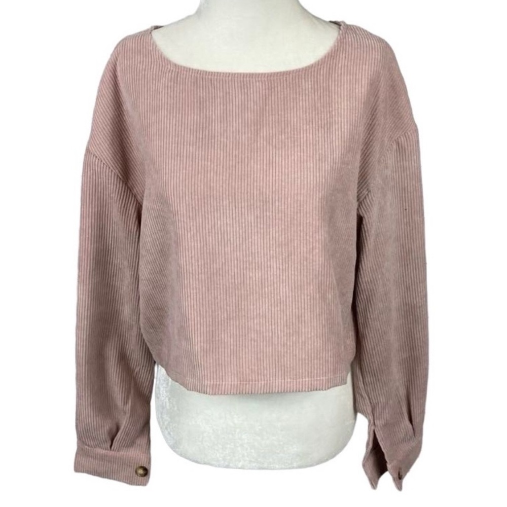 SHEIN Blush Pink Cropped Corduroy Long Sleeve Top S US 4